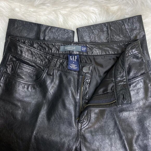 GAP 100% Genuine Leather Vintage Y2K Bootcut Moto Pants In Black, Size 8 - Picture 7 of 13
